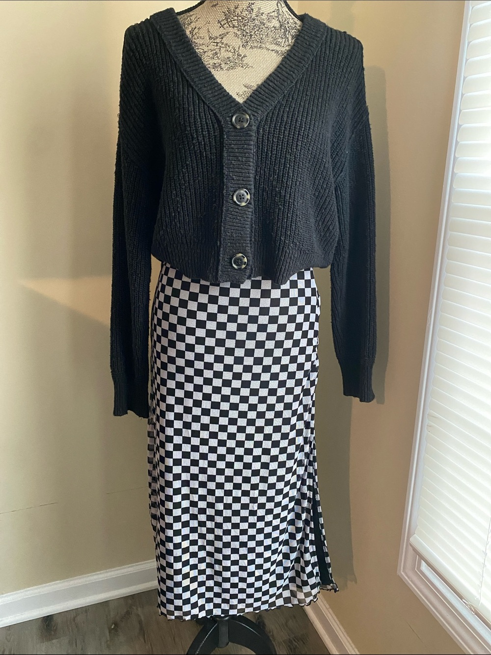 Black & White Checkered Maxi Skirt - Women's